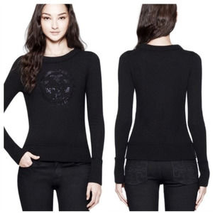 Tory Burch Black Bridgette Logo 100% Wool Sweater Size L